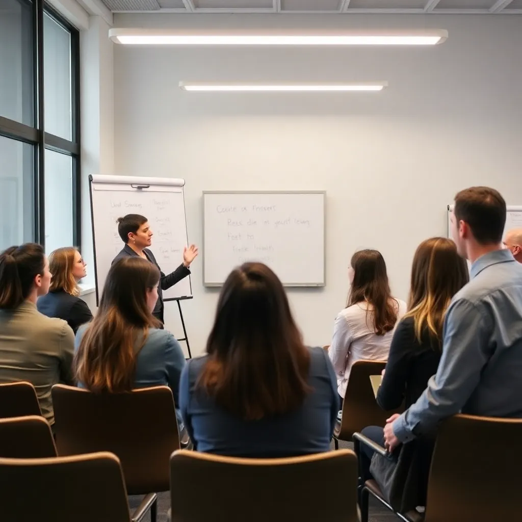 Workshop trainer die de Belgische aanpak uitlegt aan deelnemers